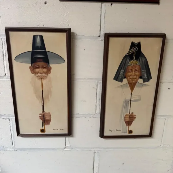 Group of 2 Kyung Suk Giclee Man and Woman Oil Paintings on Canvas