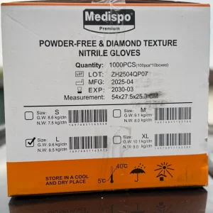 Medispo Nitrile Gloves Large 1000pcs Powder-Free Diamond Textured Disposable - Image 2