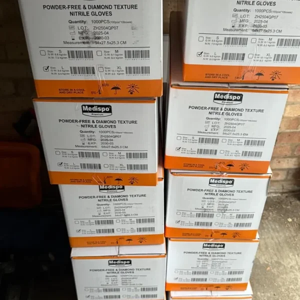 Medispo Nitrile Gloves Large 1000pcs Powder-Free Diamond Textured Disposable