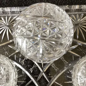 Vintage Cut Glass Tray with 3 Lidded Trinkets - Image 4