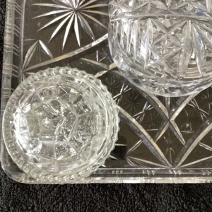Vintage Cut Glass Tray with 3 Lidded Trinkets - Image 5