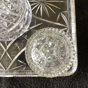 Vintage Cut Glass Tray with 3 Lidded Trinkets - Image 6