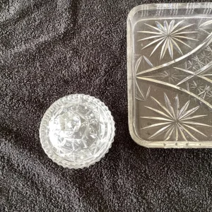 Vintage Cut Glass Tray with 3 Lidded Trinkets - Image 7