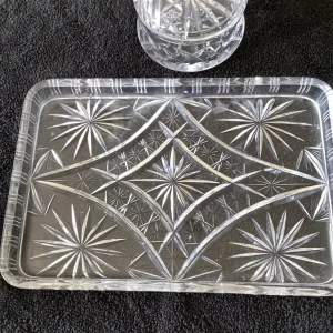 Vintage Cut Glass Tray with 3 Lidded Trinkets - Image 8