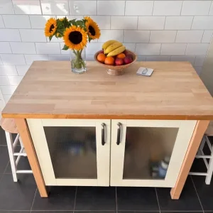 Kitchen island with butcher block top and storage - Image 2
