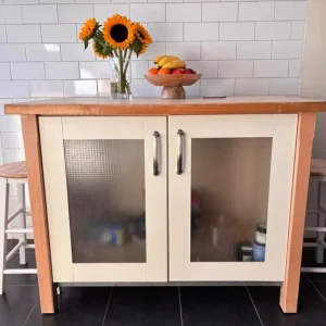 Kitchen island with butcher block top and storage