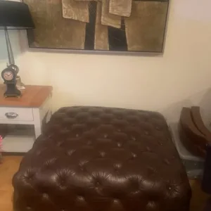 Extra Large Brown Leather Studded Footstool
