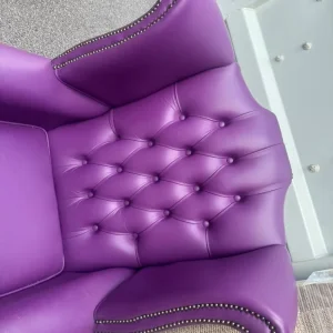 Chesterfield Wing Queen Anne High Back Wing Chair Purple Genuine Leather - Image 2