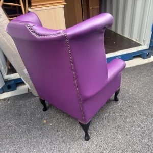 Chesterfield Wing Queen Anne High Back Wing Chair Purple Genuine Leather - Image 6