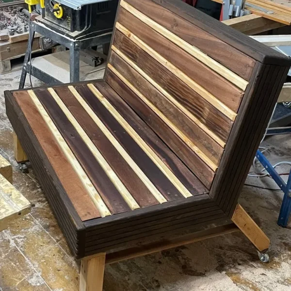 Sun Lounger Bench on Wheels made from hardwood pallet