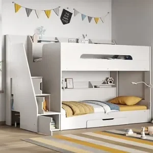 🛏 Flair Slick Staircase Bunk Bed with Storage – White - Image 2
