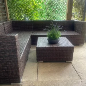 Garden corner sofa set, rattan, no cushions - Image 5