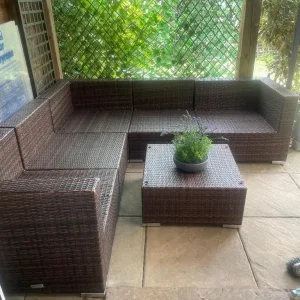Garden corner sofa set, rattan, no cushions