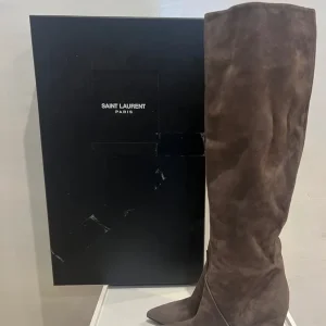 Saint Laurent Suede Boots - Road Grey, Knee-High, Never Worn - Image 2