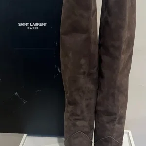 Saint Laurent Suede Boots - Road Grey, Knee-High, Never Worn - Image 3