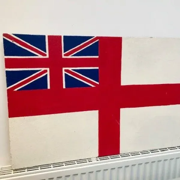 LARGE HANDPAINTED PUB SIGN WITH ROYAL NAVY AND BRITISH LEGION FLAG