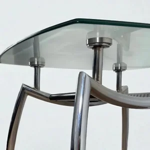 Mid Century Chrome and Glass Coffee Table with Quadripod Base - Image 4