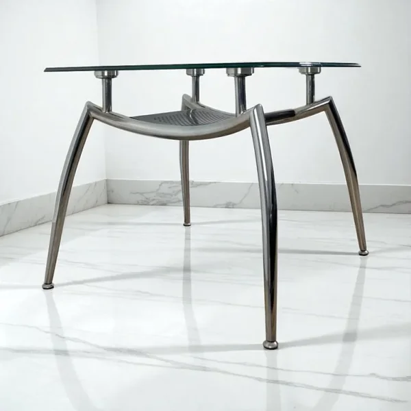 Mid Century Chrome and Glass Coffee Table with Quadripod Base