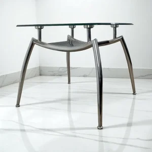 Mid Century Chrome and Glass Coffee Table with Quadripod Base
