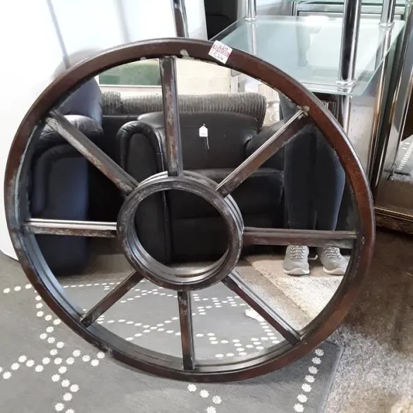 Vintage solid oak cartwheel mirror