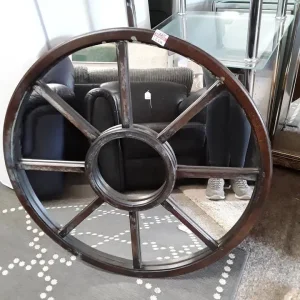 Vintage solid oak cartwheel mirror