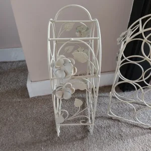 Two Floral French Style Cream Wine Racks - Image 6