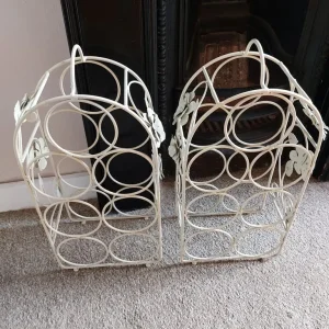 Two Floral French Style Cream Wine Racks