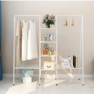 White metal garment rack with 4 tiers and 6 shelves - Image 2