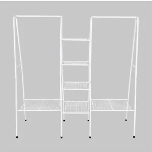 White metal garment rack with 4 tiers and 6 shelves