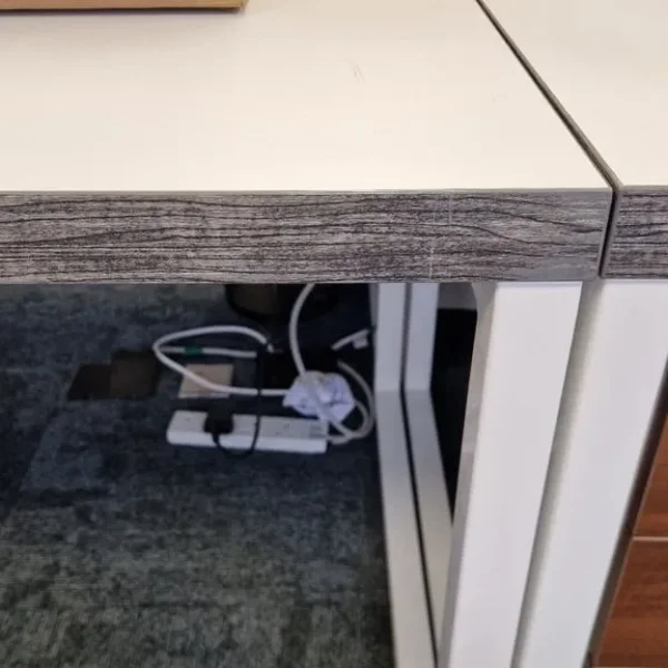 White office desks x 6 with white metal legs