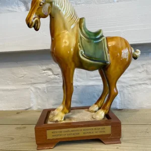 Tang dynasty style glazed porcelain war horse with minister huan lee inscription - Image 2
