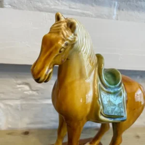 Tang dynasty style glazed porcelain war horse with minister huan lee inscription - Image 3