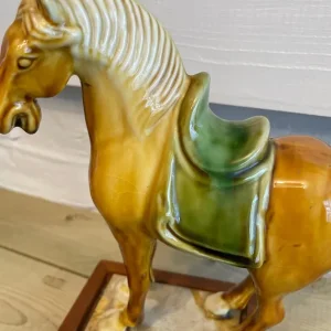 Tang dynasty style glazed porcelain war horse with minister huan lee inscription - Image 4