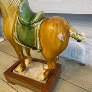 Tang dynasty style glazed porcelain war horse with minister huan lee inscription - Image 5