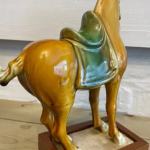 Tang dynasty style glazed porcelain war horse with minister huan lee inscription - Image 7