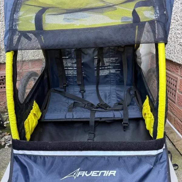 Toddler trailer for 2 kids with seat belts, push bike compatible