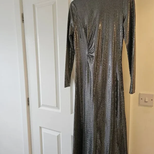 M&S silver sequin long dress UK size 10