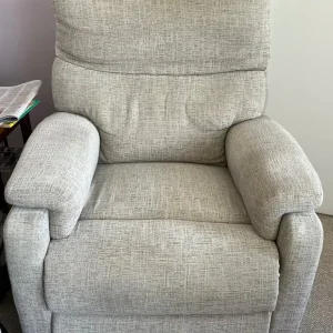 Beige sofa, chair and footstool - Image 2