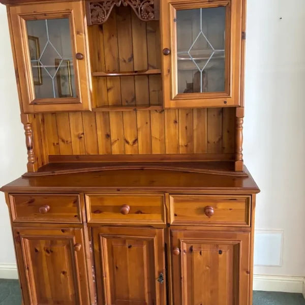 Antique pine dresser with glass doors