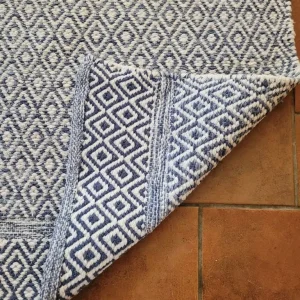 Blue and White Flat Weave Rug - 90cm x 150cm - Image 2