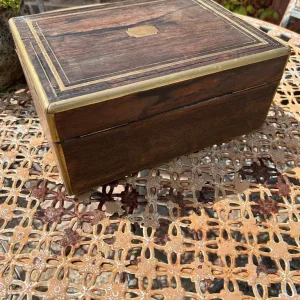Antique sewing or jewellery box with brass details - Image 7