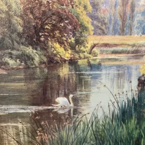 The Thames at Purley with swans in a golden frame - Image 3