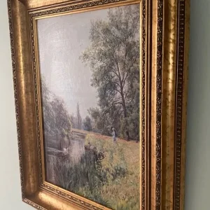 The Thames at Purley with swans in a golden frame - Image 6
