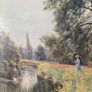 The Thames at Purley with swans in a golden frame - Image 8
