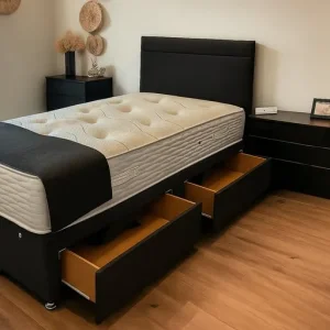 Divan bed with minimal frame and drawer set – Single, Small Double, Double, King Size