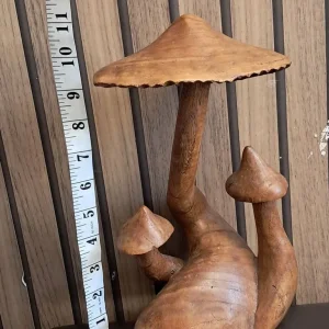 Large 11-inch Wooden Mushroom Triple Toadstool Sculpture - Image 2