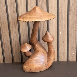 Large 11-inch Wooden Mushroom Triple Toadstool Sculpture - Image 4
