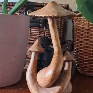 Large 11-inch Wooden Mushroom Triple Toadstool Sculpture - Image 5