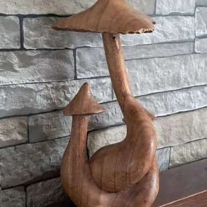 Large 11-inch Wooden Mushroom Triple Toadstool Sculpture - Image 6
