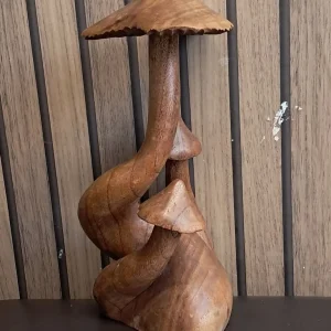 Large 11-inch Wooden Mushroom Triple Toadstool Sculpture - Image 7